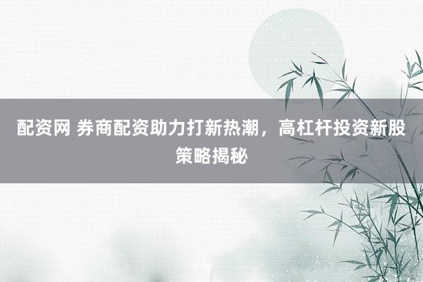 配资网 券商配资助力打新热潮，高杠杆投资新股策略揭秘