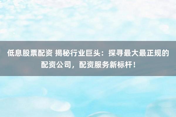 低息股票配资 揭秘行业巨头：探寻最大最正规的配资公司，配资服务新标杆！