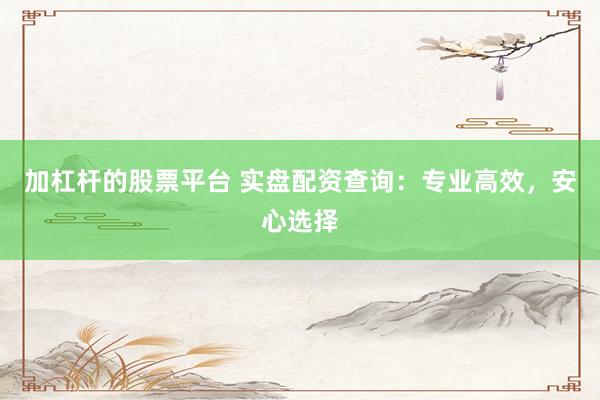 加杠杆的股票平台 实盘配资查询：专业高效，安心选择