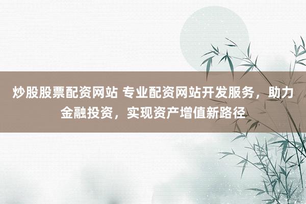 炒股股票配资网站 专业配资网站开发服务，助力金融投资，实现资产增值新路径